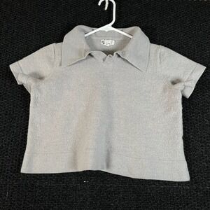 The‎ Commons Light Gray Cropped Polo Short Sleeve 100% Wool Women's Size XXL